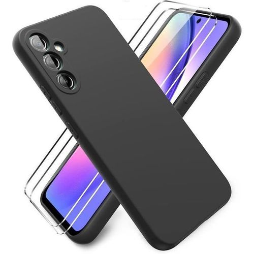 Coque Silicone Noir Mat Pour Samsung Galaxy S23 Plus + 2 Verre Trempé Film Protection Écran - Anti Rayures - Ultra Résistant Dureté 9h
