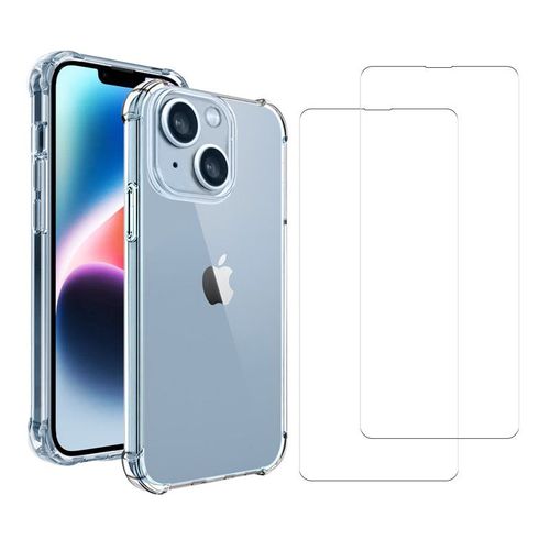 Coque iPhone 14 Antichoc Silicone bords renforcés + 2 Vitres en verre trempé Protection écran - Evetane