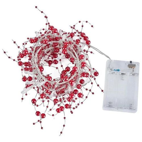 Inn® Guirlande Lumineuse De Noël Avec 20 Led Rouges 2 M Fonctionne Avec Piles Guirlande Lumineuse De Baies Et De Perles Décoration