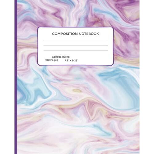Marble Composition Notebook: College Ruled Comp Book, 7.5" X 9.25" 100 Pages, Pinkish Violet & Blue Marble