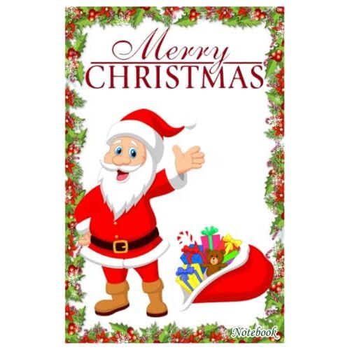 Notebook - Merry Christmas 103 Journal: Great For Gift, Small Journal, 6x9 In 114 Pages White Paper Blank Journal With Black Cover Perfect Size For School Work Or Home