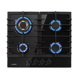 Klarstein Ignito 4 Table De Cuisson Gaz - Plaque De Cuisson 4 Foyers ( 3,6 + 1 Kw + 2x 1,75 Kw) - Revetement Vitrocéramique - Noir