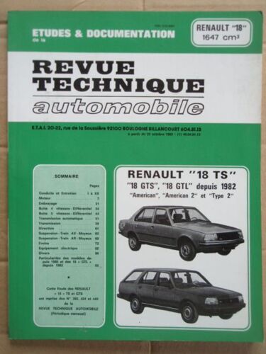 Revue Technique Automobile Des Renault 18 Ts, Gts, Gtl Depuis 1982 American, 2 Et Type 2