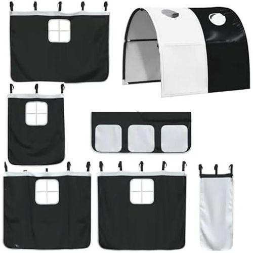 Rideaux Pour Lit Mezzanine - Vidaxl - Tunnel Blanc Et Noir - Polyester - Montage Facile - Lavage À La Main