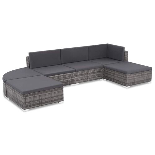 Salon De Jardin 6 Pcs Avec Coussins Résine Tressée Gris