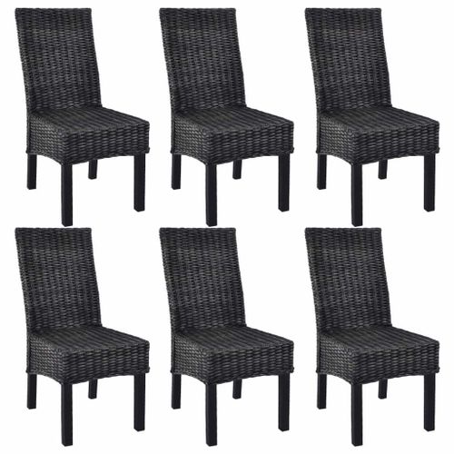 Lot De 6 Chaises De Salle À Manger Cuisine Noir Rotin Kubu Et Bois De Manguier Cds022676