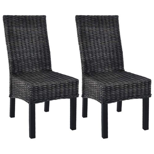 Lot De 2 Chaises De Salle À Manger Cuisine Noir Rotin Kubu Et Bois De Manguier Cds020810