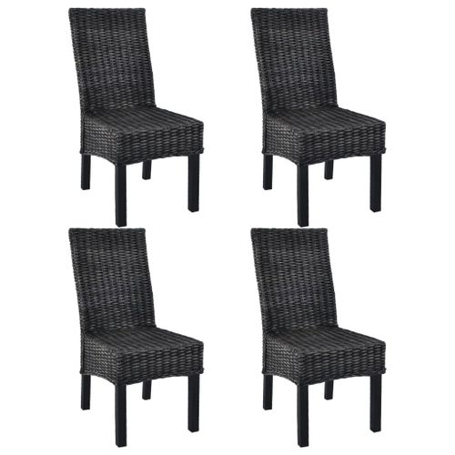 Lot De 4 Chaises De Salle À Manger Cuisine Noir Rotin Kubu Et Bois De Manguier Cds021791