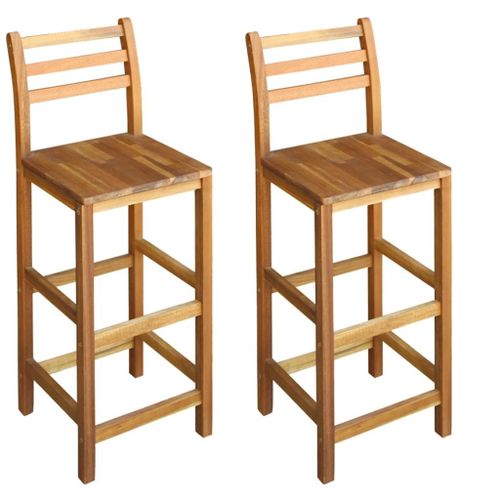 Tabourets De Bar 2 Pcs Avec Dossier & Repose-Pieds Montage Facile Bois D'acacia Massif