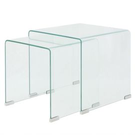 Ensemble De 2 Tables Nesting En Verre Trempé Avec Bords Biseautés & Design Gain De Place