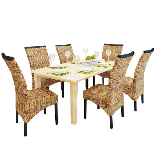 Lot De 6 Chaises De Salle À Manger Cuisine Style Philippin Bois Solide De Manguier Et Abaca Cds022244
