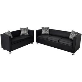 Jeu De Canapé À 2 Places Et À 3 Places Cuir Synthétique Noir