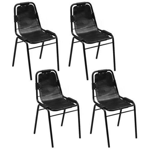 Vidaxl Chaises De Salle À Manger 4 Pcs Noir Cuir Véritable