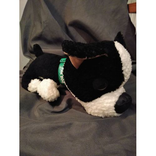 Doudou Peluche Chien Grosse Tête Noir Blanc Collier Vert The Dog Artist Collection Ajena Nounours