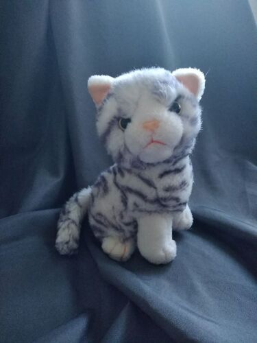 Doudou Peluche Chat Gris Blanc Tigre Assis Vintage