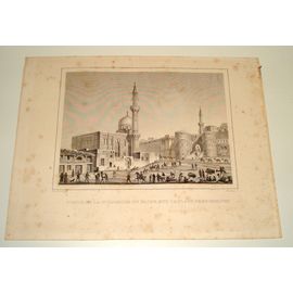 Gravure Ancienne Porte De La Citadelle Du Kaire, Sur La Place Des Roumelyeh, Pascal Coste