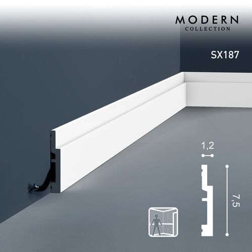 Plinthe Orac Decor SX187 MODERN HIGH LINE Plinthe Cimaise Moulure décorative design moderne blanc 2 m