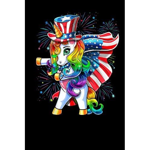 Flossing Unicorn 4th Of July American Flag Uncle Sam Girls Lined Notebook: Independence Day Themed Blank Notebook Journal For Writing Note Diary