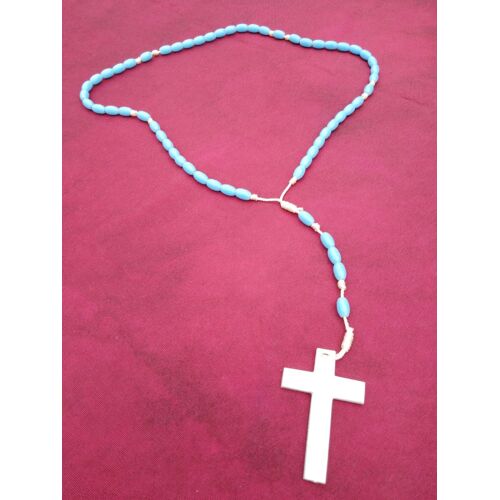 Chapelet En Perles Bleues Croix Blanche