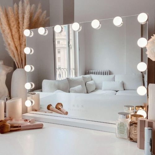 Miroir Maquillage Lumineux, Coiffeuse, Led 15 Lumières, 3 Modes, Intensité Réglable, Contrôle Tactile, Port Usb, Accessoire Grossissant Inclus, Blanc, 58 X 46 X 12 Cm 