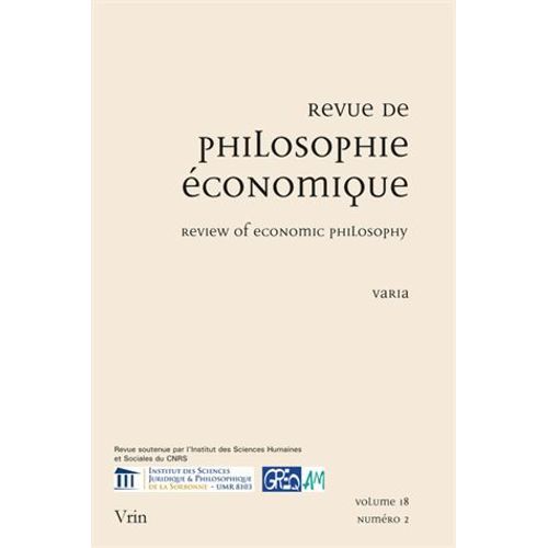 Revue De Philosophie Économique Volume 18, N° 2