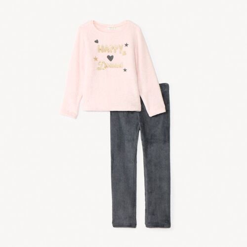 Set Pyjama 2 Pièces Fantaisie En Sherpa Pour Fille - Rose Pâle