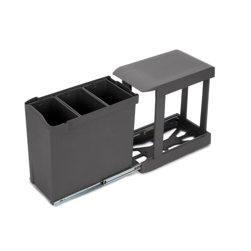 Emuca Poubelles de recyclage pour la cuisine, 3 x 10L, fixation inférieure et extraction automatique, Acier et Plastique, Gris antracite