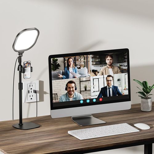 Lampe Vidéo Bureau Pour Réunions Zoom - Lumière Led Avec Support Réglable Et Porte-Téléphone - Éclairage Dimmable Pour Télétravail, Appels Vidéo Et Webcam