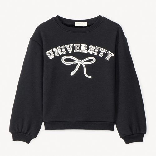 Sweat Molleton Oversize Contrecollé Velours University Pour Fille - Noir