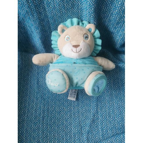doudou peluche lion bleu beige miroir chicco
