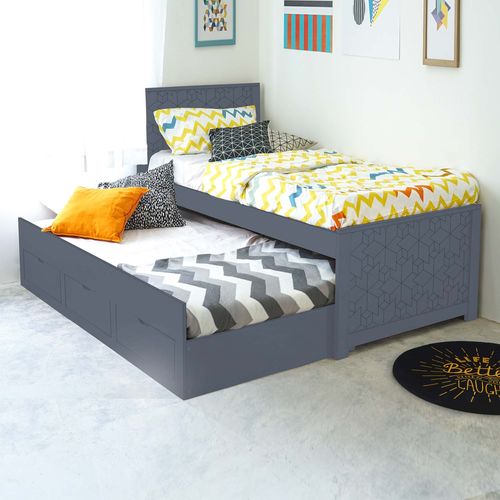 Lit Gigogne Avec Tiroirs En Bois Gris Enora 90 X 190 Cm