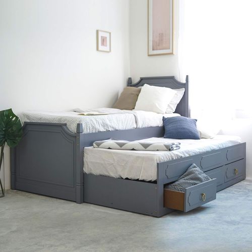 Lit Gigogne Avec Tiroirs En Bois Gris Pauline 90 X 190 Cm