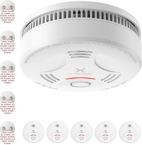 Détecteur de Fumée avec Batterie Scellée 10 Ans, Pad Adhésif Magnétique, Détecteur d'Incendie avec Support Magnétique, Conforme à la Norme EN14604, SD11, Lot de 5
