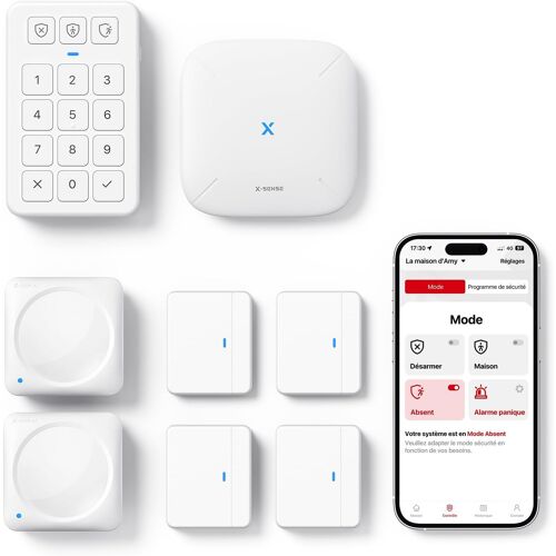 Kit de Sécurité pour la Maison, Alarme sans Fil Compatible avec Alexa et Application pour Alertes en Temps Réel, Station de Base, Capteurs de Porte, Détecteurs de Mouvement, Clavier, AS08