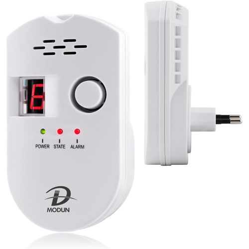 Détecteur de Gaz, Détecteur de fuite de gaz LPG/Gaz Naturel/Charbon, Moniteur de Capteur Enfichable avec Alarme sonore et affichage numérique à LED, Alarme de gaz combustible Méthane, Propane, Butane