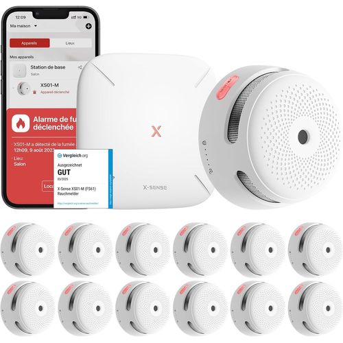 Détecteur de Fumée Wi-FI Compatible avec l¿Appli Home Security, Station de Base SBS50 Requise, Mini-Détecteur de Fumée Interconnecté sans Fil Conforme à EN14604, XS01-M, Lot de 1