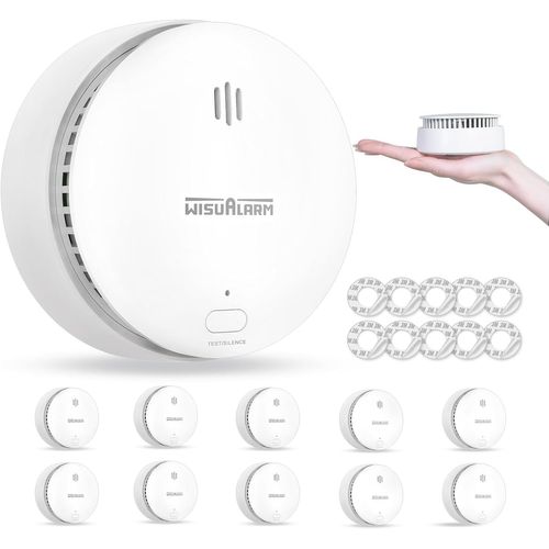Détecteur de fumée, Détecteur d'incendie à Pile de 10 Ans, Détecteur de fumée pour la Maison, Détecteur de fumée avec Bouton Silence/Test, Conforme à la Norme en 14604 (1 Pack)