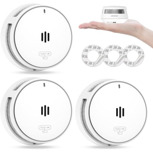 JEXNOVASHOP-Détecteur de fumée, Pile de 10 Ans, détecteur de fumée pour la Maison, détecteur de fumée à Gros Bouton Test/Silence, Conforme à la Norme EN14604 (3 Pack)