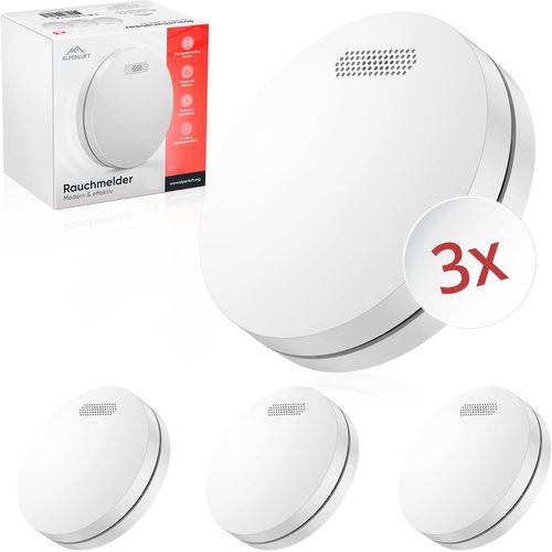 Detecteur de fumée 10 Ans Pile, Plat, Detecteur d'incendie, Pas de LED Clignotante, sans perçage, kit Alarme Maison sans Fil- Fumee Protection Incendie, Alarme Incendie (Set de 1)