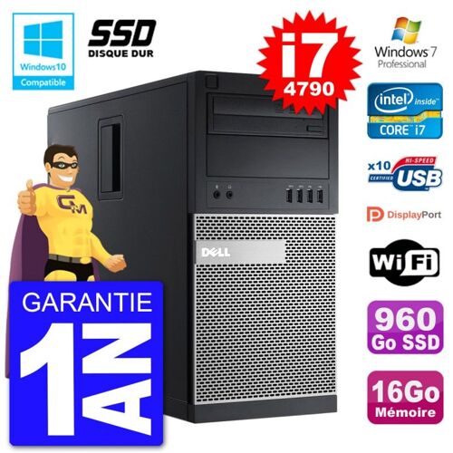 PC Tour DELL 9020 Intel Core I7-4790 RAM 16Go SSD 960Go Graveur DVD Wifi W7