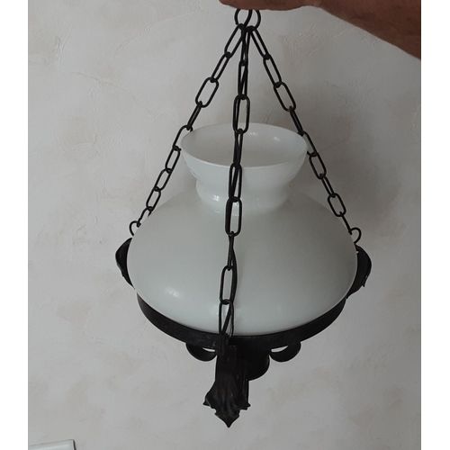 Suspension rustique en fer forgé et globe de 40cm de diamètre