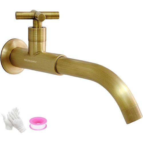 Robinet Mural de Jardin Noir, Robinets Murale Lavabo en Laiton, Pivotant à 360° Robinet de d'évier Eau Froide D'extérieur, G1/2, 23CM