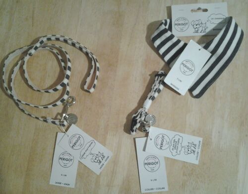 Bandana Rayé Petit Chien/Chat Gris Ivoire Pretty &peppy Perigot Paris