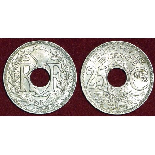 Pièce Monnaie 25 Centimes Cts France 1930 Lindauer