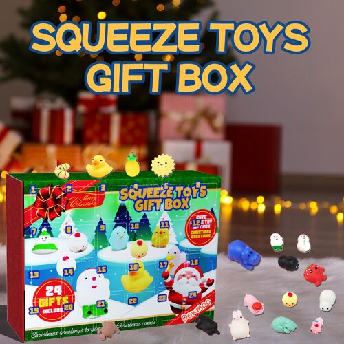 Calendrier de l'Avent Boîte cadeau amusante à pincer de Noël Boîte aveugle de compte à rebours à 24 portes Jouet de dessin animé amusant pour soulager le stress et la ventilation