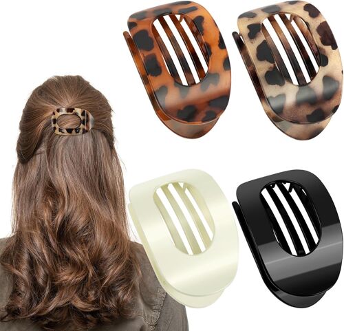 Kalanka-Pinces À Cheveux Plates Pour Femme- Grosse Pinces Cheveux Femmes Barrettes Plates Anti-Dérapant Pour Cheveux Épais/Fins - Accessoire Coiffure Yoga/Chignon/Quotidien - 4 Couleurs 