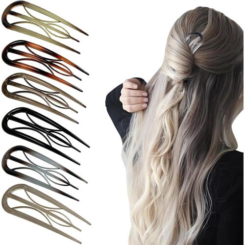 6 Épingles À Cheveux Françaises Pour Femmes, Grandes Pince Cheveux Fins Et Épais, Barette Cheveux Uniques À 3 Dents Intérieures, Pince Chignon Cheveux En Forme De U Ondulée Pour Femme 