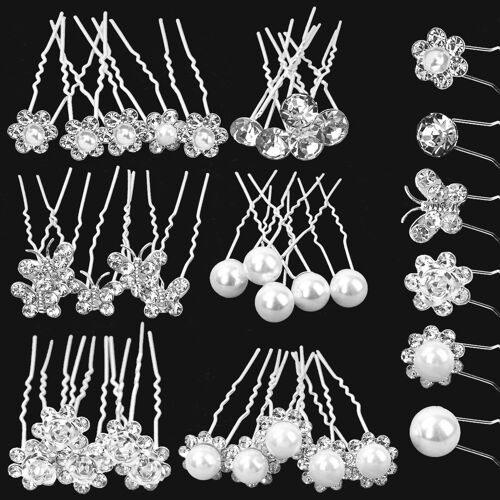 20pcs Épingles À Cheveux De Mariée, Perle Mariage Fleur Cristal Strass Pinces Demoiselle D'honneur Accessoires Pour Femmes Filles, Mariage, Boule¿ 20.0 Unité 