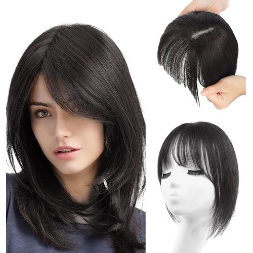 Frange A Clip Cheveux Naturel Français Bangs Pince Extensions De Franges Épais Neat Avec Tempes Pour Femmes Filles(Naturel Noir)