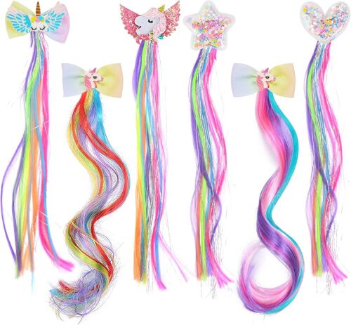 6 Pièces Extension Cheveux Clip Pour Tresse Colorés - Accessoires Pour Enfants Fille - Rajout Tresses Pour Parti Festivals 